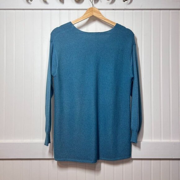 Ella Moss Blue Long Sleeve Ribbed Knit Super Soft Sweater V Neck Women's Small - Picture 3 of 9